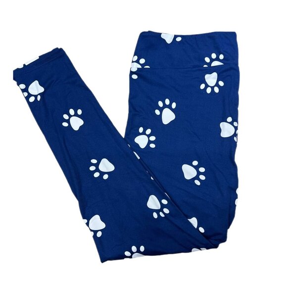 NEW LuLaRoe Leggings Paw Print Dog Blue Navy White Animal Dog Comfy Stretch - Picture 3 of 3